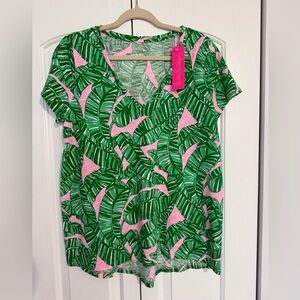 Lilly Pulitzer Etta V-neck Short Sleeve T-Shirt Conch Shell Pink NWT Size L